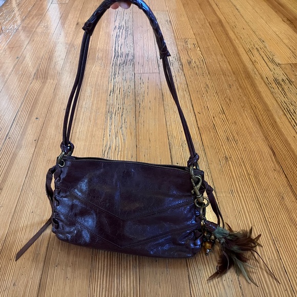Via Spiga Leather Side Lace up Shoulder Bag with Feather Charm Detail - Picture 9 of 14
